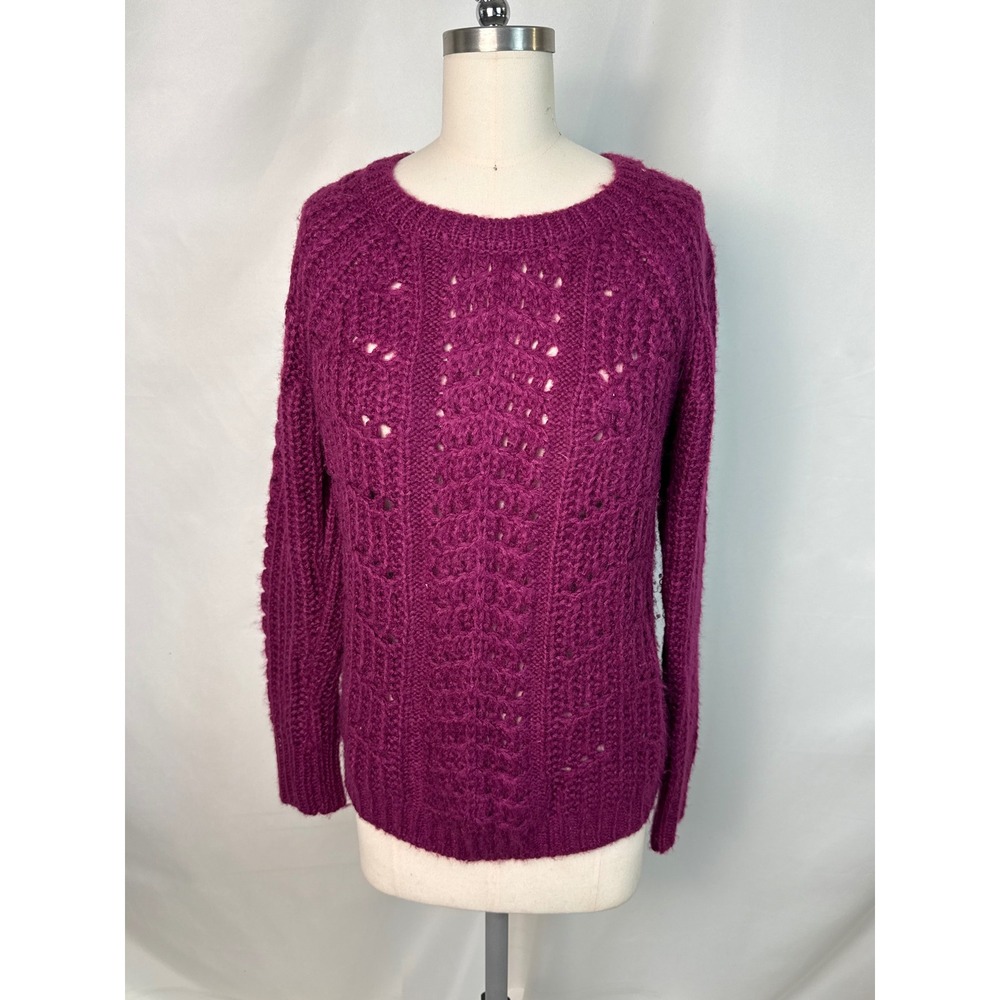 Loft Medium Purple Cable Knit Crew Neck Sweater Feminine Bold Staple Layer Basic